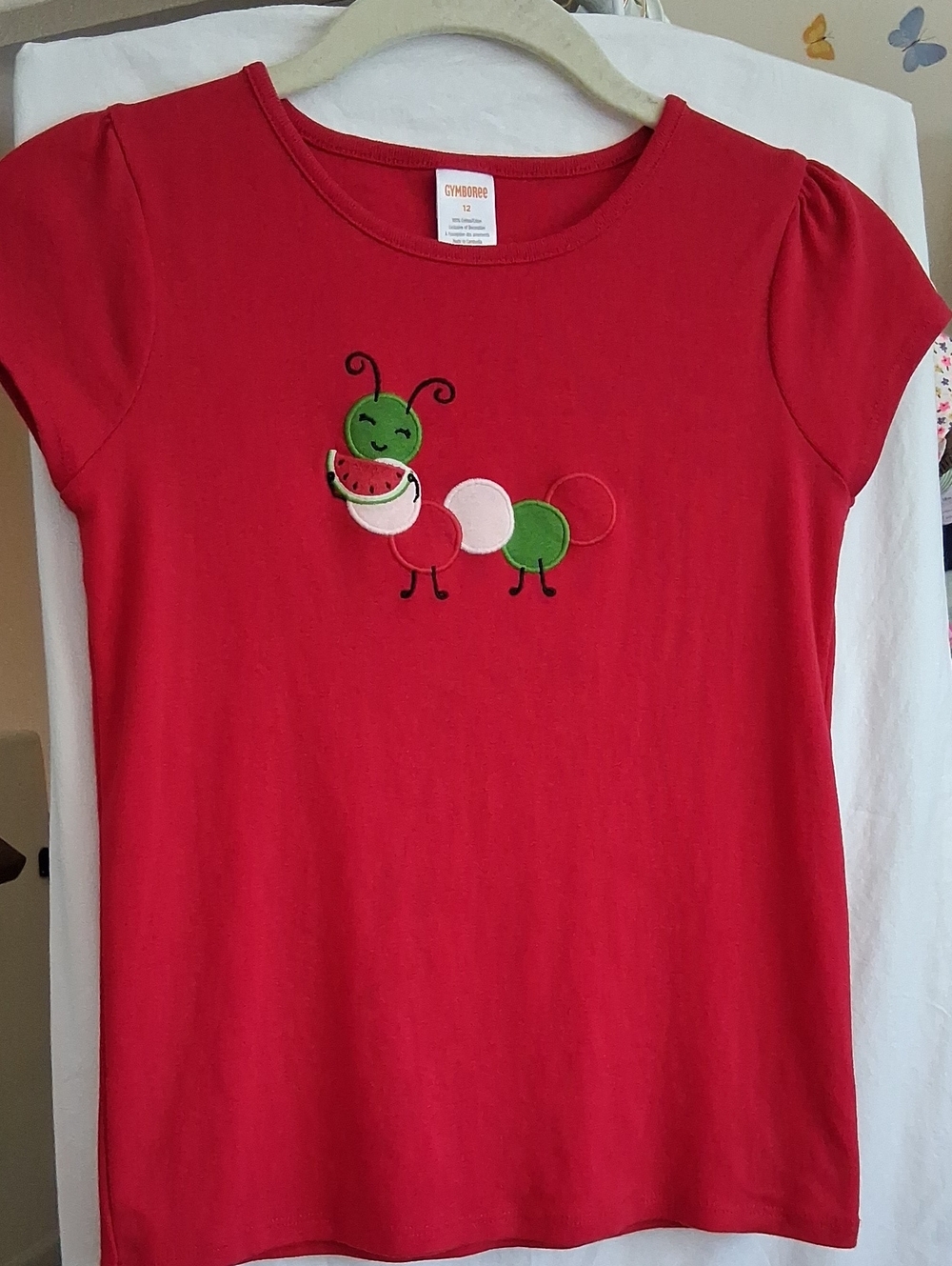 Gymboree Red Short Sleeve Tee with Watermelon Caterpillar Applique📚📐🖍